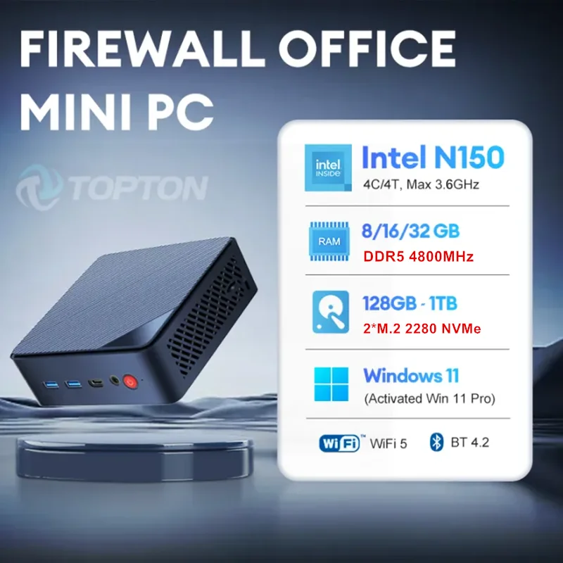 Topton Office Firewall Mini PC Intel N150 2*2.5G LAN i226 2*M.2 NVMe SSD Slot DDR5 4800MHz Mini Computer NAS NUC Windows 11 WiFi