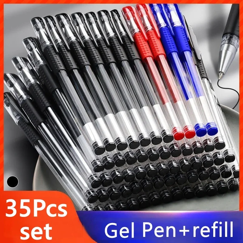 7/35 PCS Gel Pen Set School Supplies Black Blue Red Ink Color Ballpoint Pen Kawaii Pen Writing Tool School Office Stationery