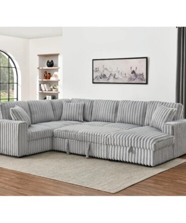 TODRANI 122'' Sectionl Sleeper Sofa, U Shape Sectional Sofa with Pull Out Couch and Storage Chaise&USB Ports