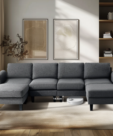 Redlife 108" Sectional Sofa w/ Chaise Living Room Sofa Convertible 4 Seat L-Shape Sofa Set Fabric Sectional Couch w/ Two Ottoman