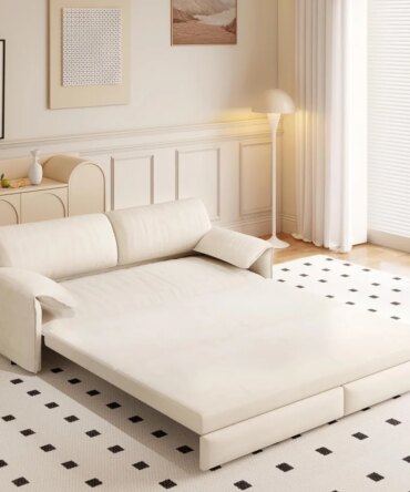 66" Queen Size Sofa Bed, 3 in 1 Convertible Pull Out Sleeper Sofa with Side Storage, Velvet Loveseat Couch for Home Living Room,