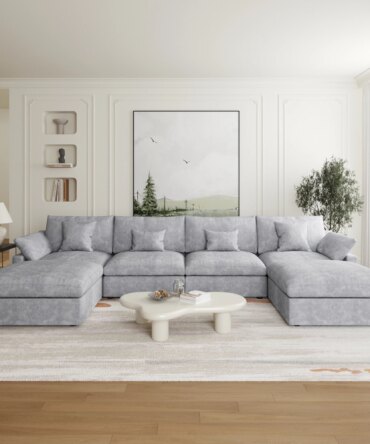 Modular Sectional Sofa for Living Room 160" Cloud Couch Down Filled U Shaped Couch with Ottoman Modern 6 Seater Convertible Sofa