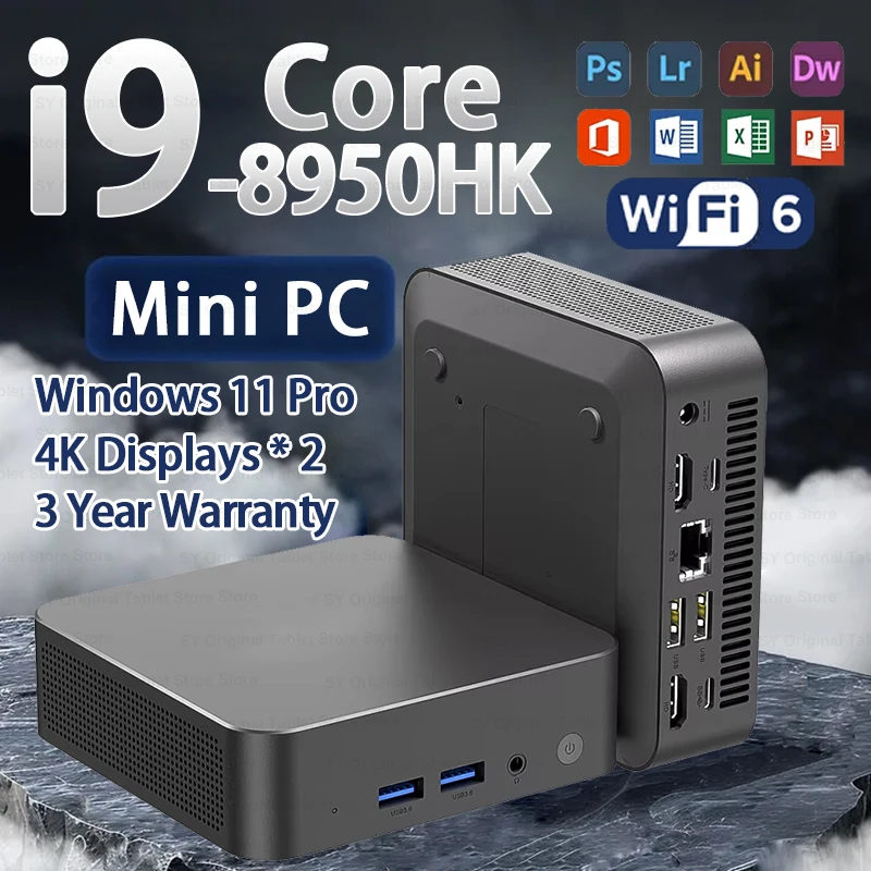 【3 year warranty】 MINI PC Windows 11 new Core i9 8950HK 16GB RAM 1TB SSD BT5.2 Mini Gaming office study Pc gamer desktop pc