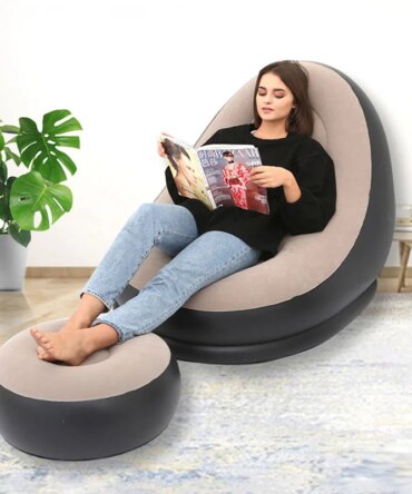 Inflatable Lazy Sofa Chair PVC Flocking Foldable Sofa With Slip-on Lunch Lounge Chair Set