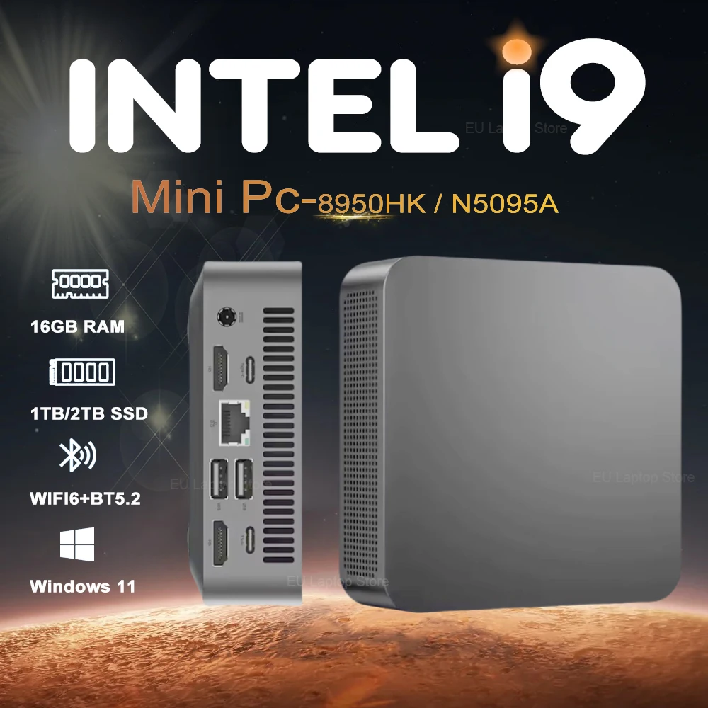 2025 Portable i9 Mini PC Computer Windows 11 Intel Core i9 8950HK 16GB 1TB Gaming Computer Dual-Band WiFi 6-Core Mini Desktop PC