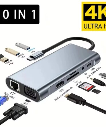 USB C Hub 4K 30Hz Type-C to HDTV Compatible USB 3.0 Adapter 10-in-1 Type-C Hub Docking Station PD 87W USB C Splitter for MacBook