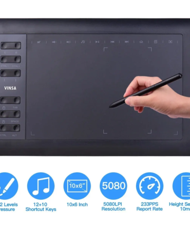 10x6 Inch Professional Graphics Drawing Tablet 12 Express Keys with for Windows Mac for Painting Designing Online Course