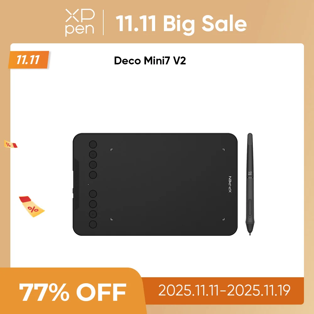 XPPen 7*4.3 Inch 16K Pressure Level Graphics Tablet Deco Mini7 V2 Digital Drawing Tablet 8 Keys for Android Mac Windows Chrome