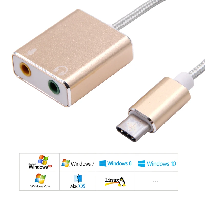 1PCS USB Type C Type-C External Sound Card Adapter Audio Card USB-C to Jack 3.5mm Earphone Micphone for Laptop Macbook Pro