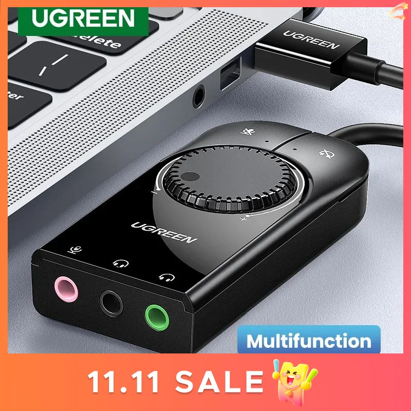 UGREEN USB Sound Card Audio Interface External 3.5mm Microphone Audio Adapter Soundcard for Laptop PS5/4 Headset USB Sound Card