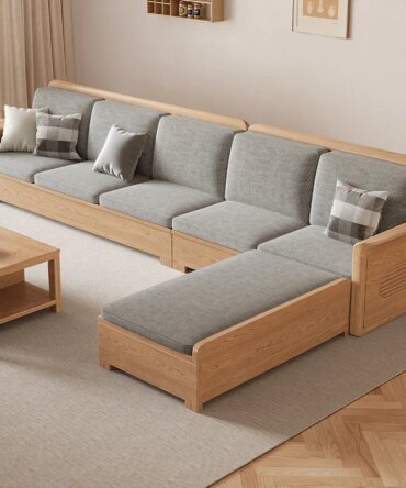 Nordic ash wood solid wood sofa combination fabric sofa modern simple large and small apartment living room