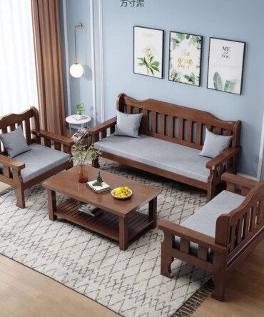 Solid wood bench combination sofa small apartment simple leisure living room retro balcony new Chinese style office wooden sofa