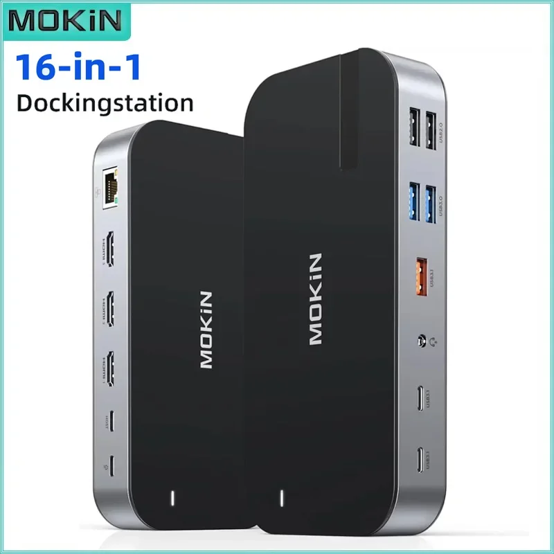 MOKiN 16 in 1 Docking Station USB C Hub 3 HDMI 10Gbps USB 3.1 RJ45 SD/TF Audio PD 100W For MacBook Air/Pro M1/M2 Laptop