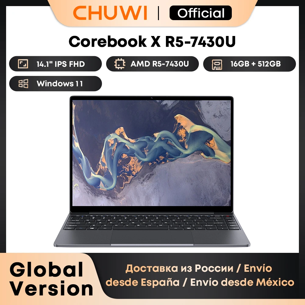 CHUWI CoreBook X Gaming Laptop AMD R5-7430U 6 Cores 14.1 inch FHD IPS Screen 16GB DDR4 RAM 512GB SSD UP to 4.3 Ghz Notebook