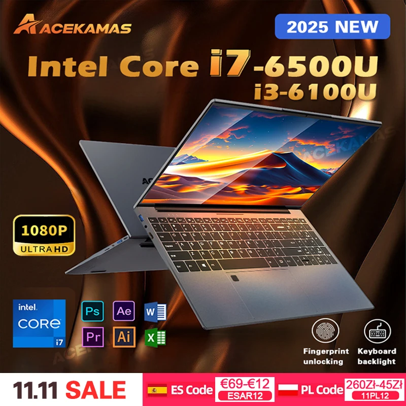 ACEKAMAS 15.6" Intel Core i7 6500U i3 6100U Laptop Computer Windows 11 Pro 16GB DDR4 1TB SSD Notebook PC Portable Laptops Gaming