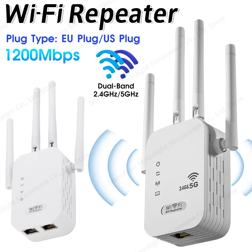 Dual-Band 2.4G 5G WiFi Repeater Signal Booster WiFi Extender 802.11bgn Gigabit Router with WPS EU/US Plug Type WiFi Amplifier
