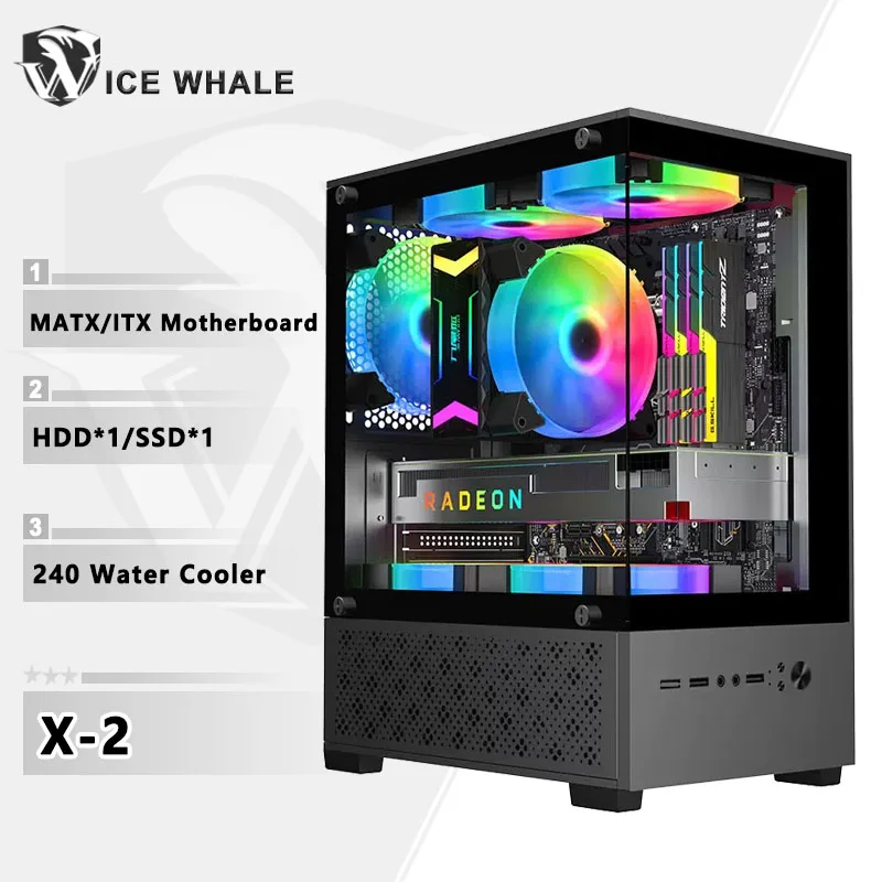 X2 Computer Case M-ATX Mini-ITX Motherboard Seaview Room Side Transparent Desktop Chassis USB3.0 Support 240 Water Cooler