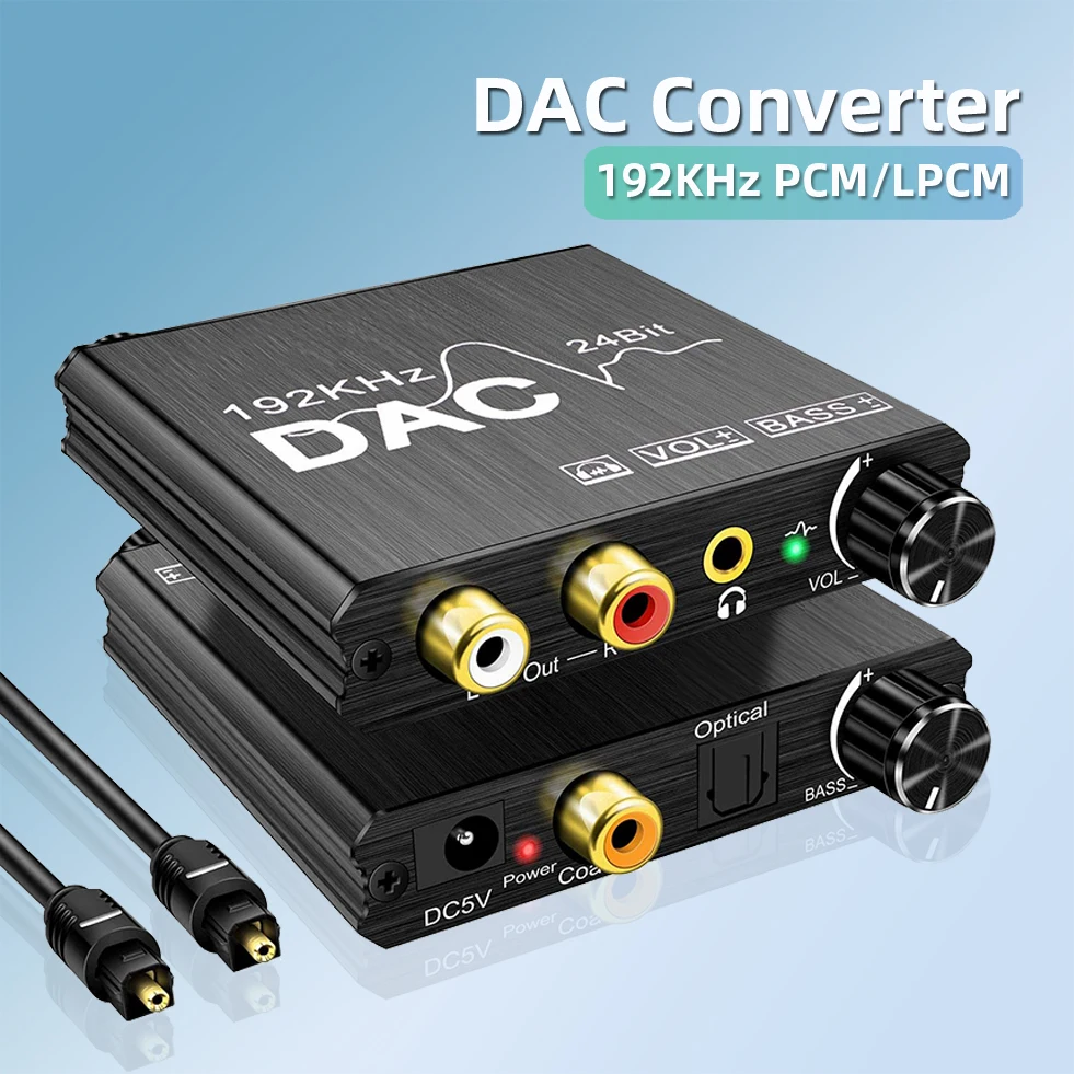 AIXXCO 192KHz Digital to Analog Audio Converter DAC SPDIF Optical to Analog L/R RCA,Toslink Optical to 3.5mm Jack