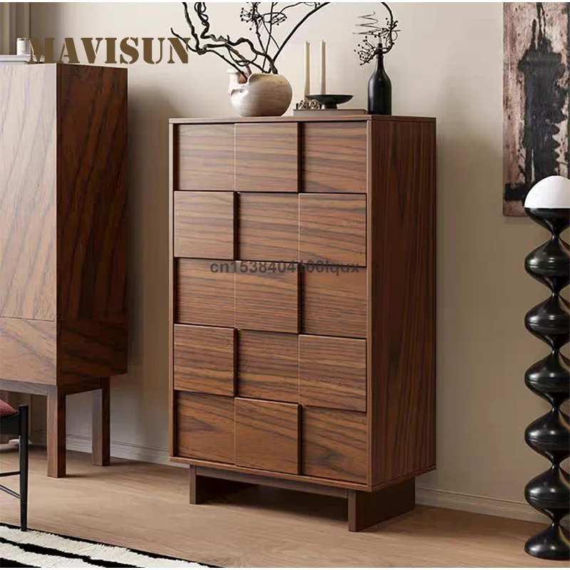 Mid Century Solid Wood Sideboard 80CM Wooden Living Room Furniture Large Storage Space Cabinet Apartment Wooden Chest Of Drawers