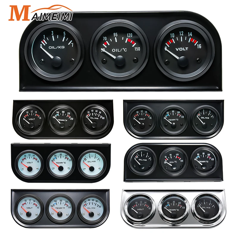 52MM 3 In 1 Oil Pressure Gauge + Volt meter + water temp gauge Kit Volt meter with sensor Oil Temperature Gauge Triple Meter