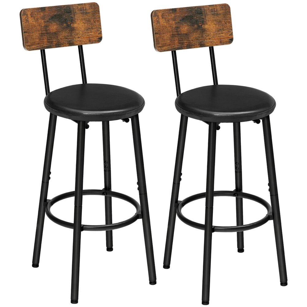 HOOBRO Bar Stools Bar Stools Set of 2 with PU Upholstered Bar Chairs with Footrest and Back 26" Bar Stools for Kitchen Island