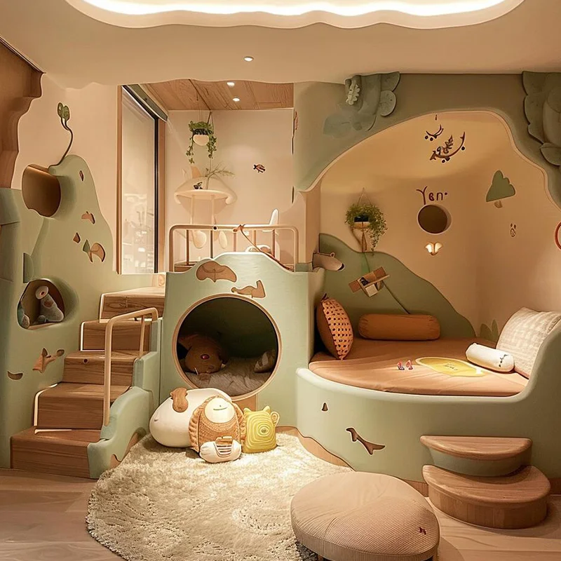 Luxuce Normal Kids Beds Wooden Safety Green Loft Design Children Beds Princess Modern Style Camas Infantiles Furniture Home