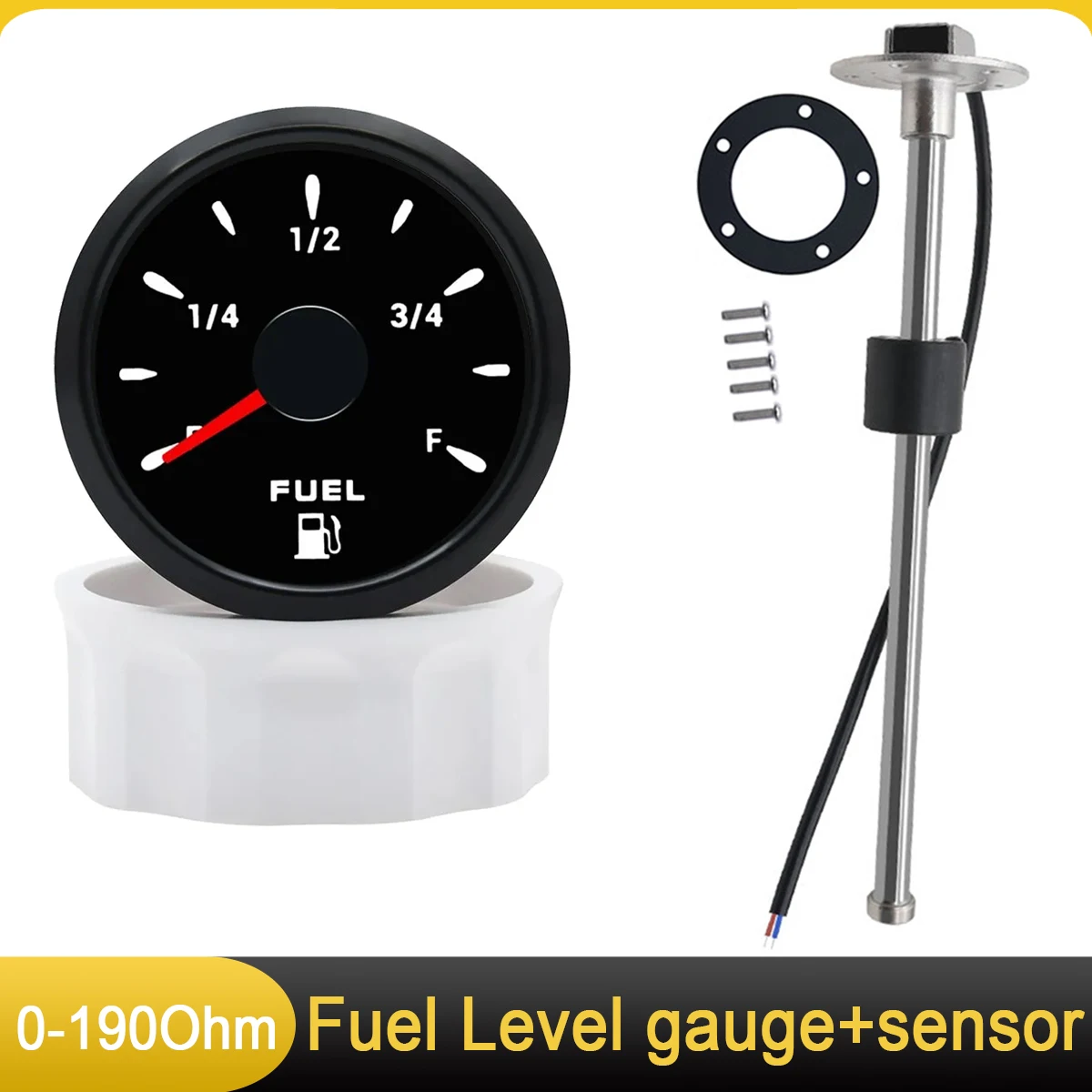 52mm Fuel Level Gauge + 0-190 ohm Fuel Float Sensor 7 Color Light Oil Tank Meter Indicator For Car Boat Marine RV Yacht