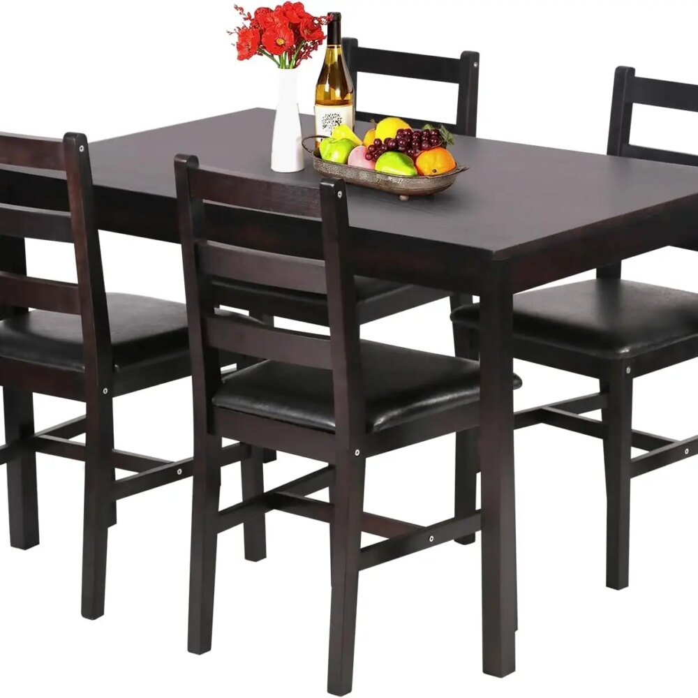 Kitchen Table and Chairs for 4 Dining Room Table Set,Wood Elegant Kitchen Sets for Small Space,Dark Brown