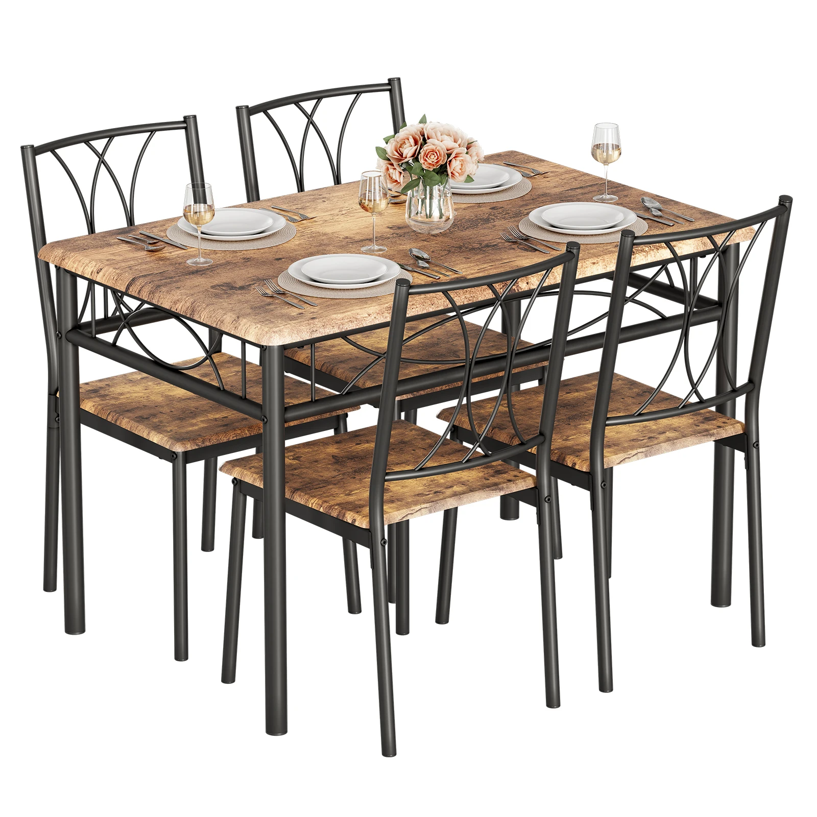 Amyove Kitchen Table and Chairs,Dining Room Table Set for 4with Chairs,Kitchen Table Set Metal and Wood Rectangular Dining Table - Image 6