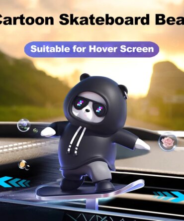 Car Automatic Sliding Skateboard Bear Alloy Cute Cartoon Scooter Center Console Ornaments Creative Car Decoration Accessories