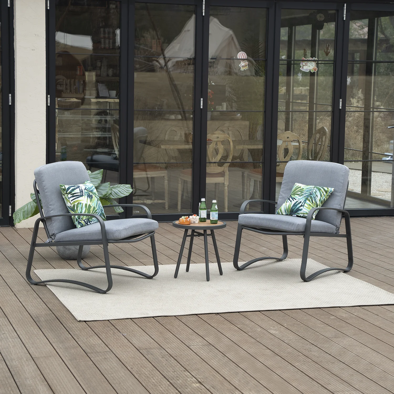 NAGA BAHNA 3 Piece Rocking Bistro Set Wicker Patio Outdoor Furniture Porch Chairs Conversation Sets with DPC Coffee Table - Image 5