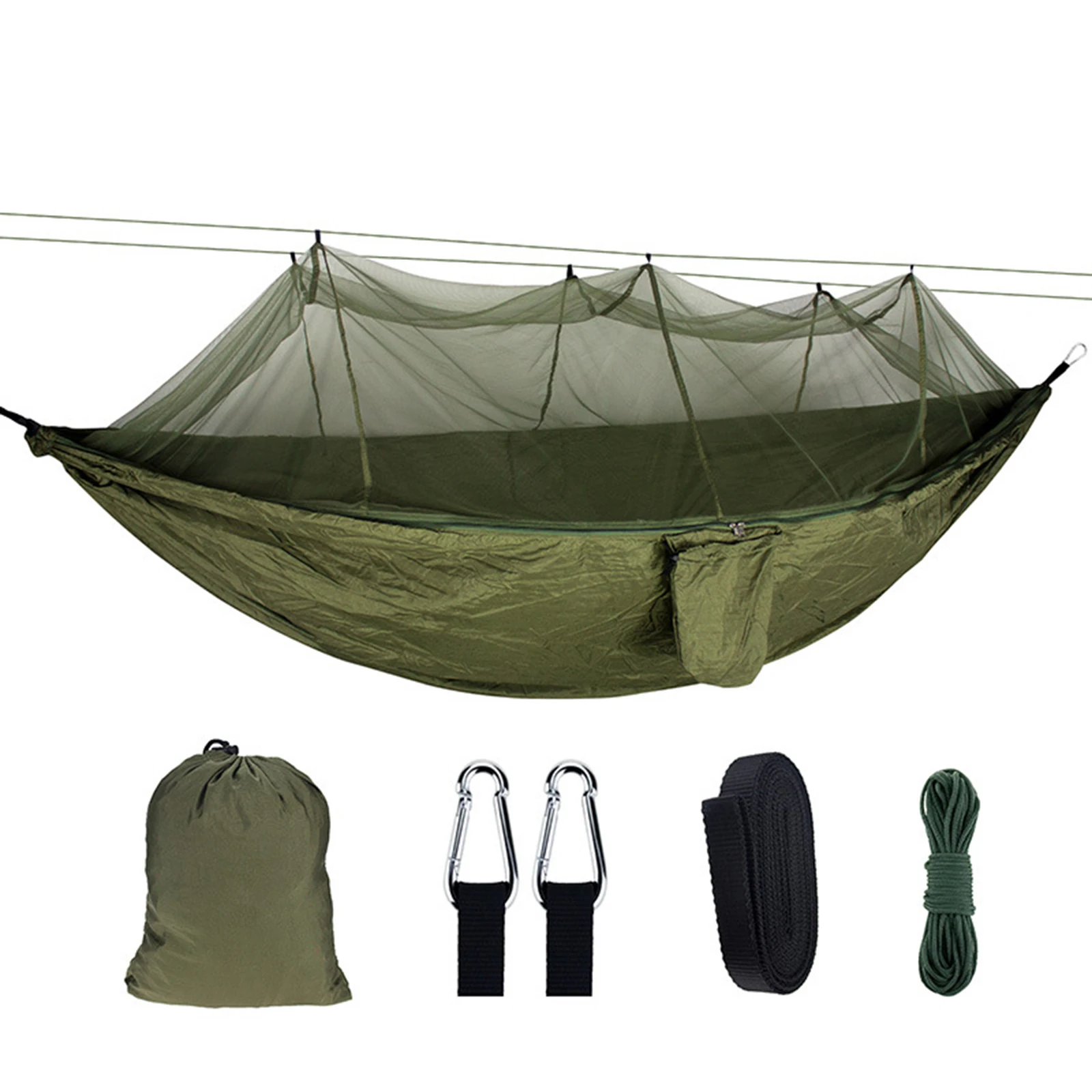 Outdoor Double Camping Hammock Nylon Fabric Portable Travel Outdoor Camping Hanging Sleeping Hammock with Mosquito 260x140cm