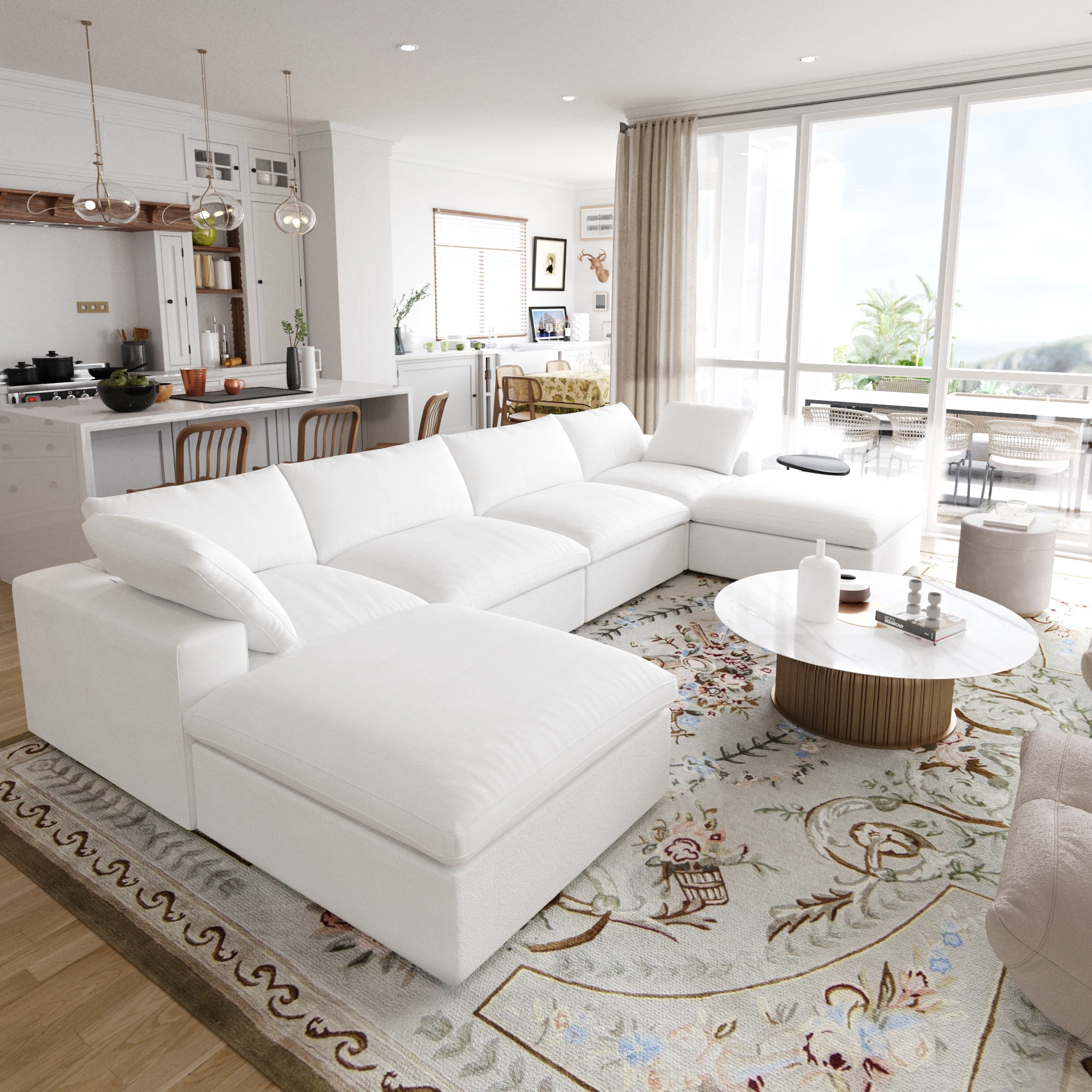 Modular Convertible Cloud Couch 6-Seats U-Shaped Couches Comfy Down Filled Sectional Sofa With Ottomans Removable Cushion Covers