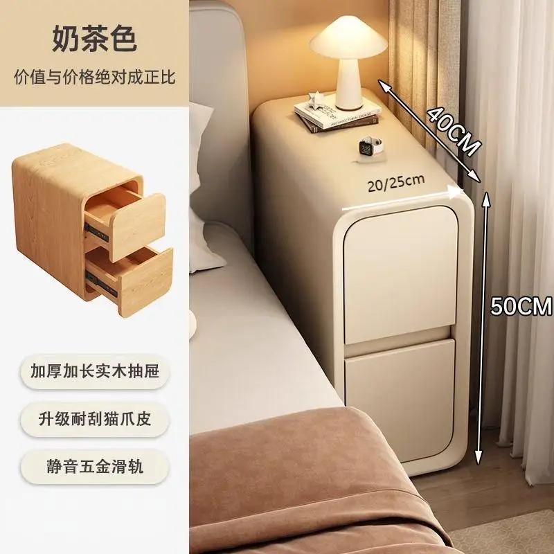 Solid Wood Bedside Table with 2 Drawers No-Leg Design Small Nightstand for Bedroom Minimalist Narrow Storage Cabinet - Image 5