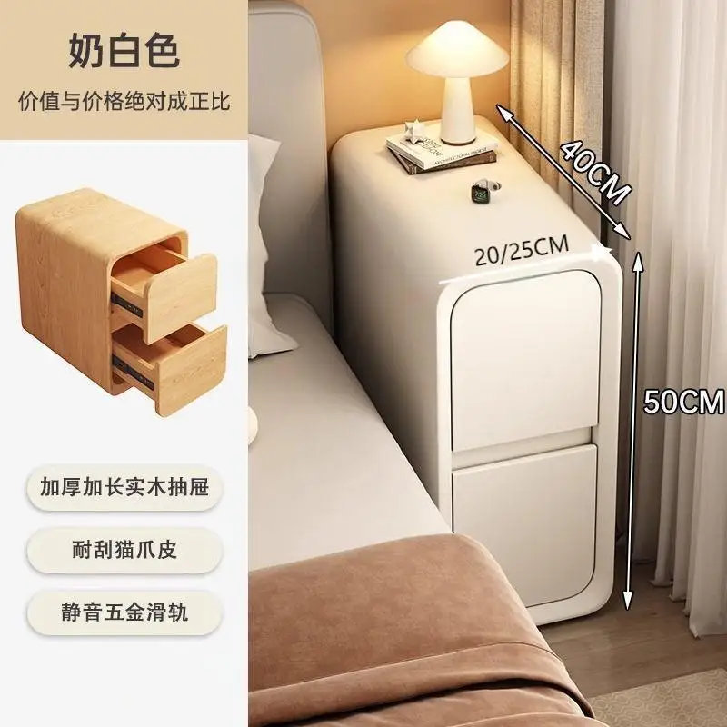 Solid Wood Bedside Table with 2 Drawers No-Leg Design Small Nightstand for Bedroom Minimalist Narrow Storage Cabinet - Image 3