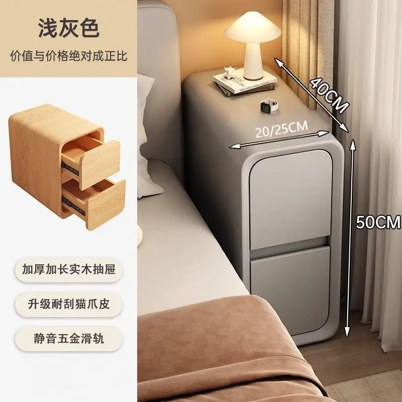 Solid Wood Bedside Table with 2 Drawers No-Leg Design Small Nightstand for Bedroom Minimalist Narrow Storage Cabinet - Image 4