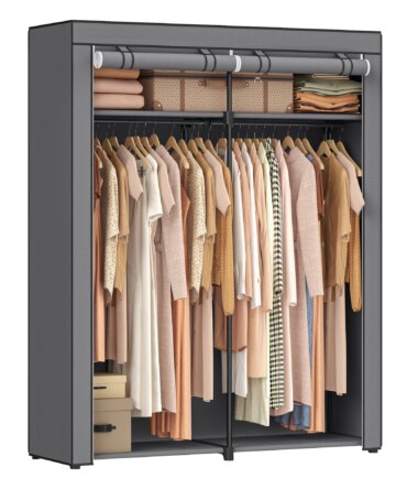 SONGMICS Closet Wardrobe, Portable Closet for Bedroom, Clothes Rail with Non-Woven Fabric Cover, Clothes Storage Organizer