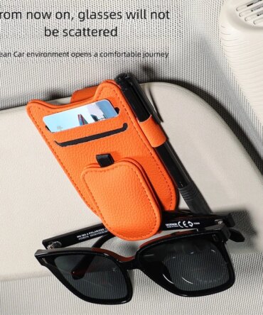 Magnetic Car Sunglasses Holder Sun Visor Glasses Clip PU Eyeglasses Hanger Portable Ticket Card Clip Auto Accessories