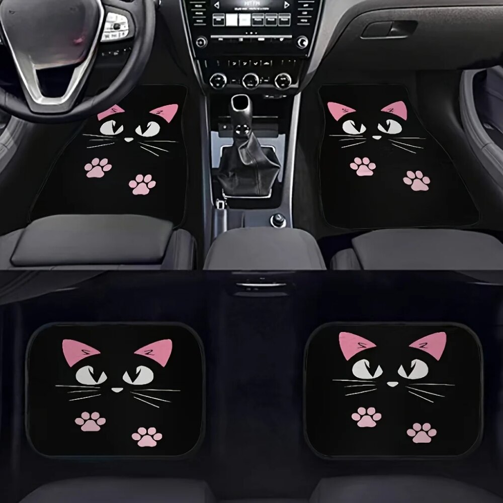 2/4pcs Car Anti-skid Mats,Car Carpets,Cute Cartoon Cat Printed Car Floor Mats,Suitable for The Front and Rear Seats of Most Cars