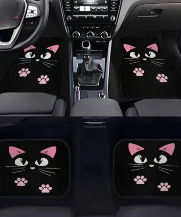 2/4pcs Car Anti-skid Mats,Car Carpets,Cute Cartoon Cat Printed Car Floor Mats,Suitable for The Front and Rear Seats of Most Cars