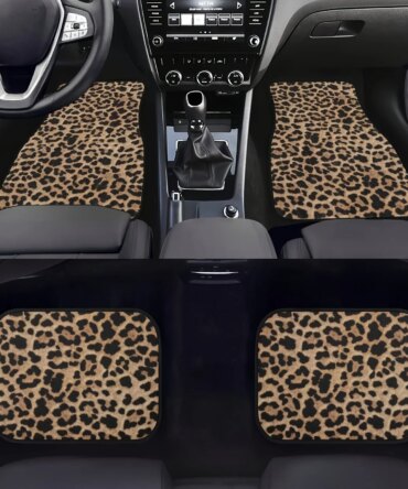 Leopard Print Car Floor Mats Set, All-Weather Universal Size for Front and Rear Seats, Suitable for SUVs, Limousines, LKWs