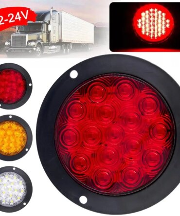 1/2PCS 12V 24V 16 LED 4" Round Rear Tail Lights Turn Signal Brake Stop Reverse Lamp Car Truck Trailer Lorry Red Yellow White