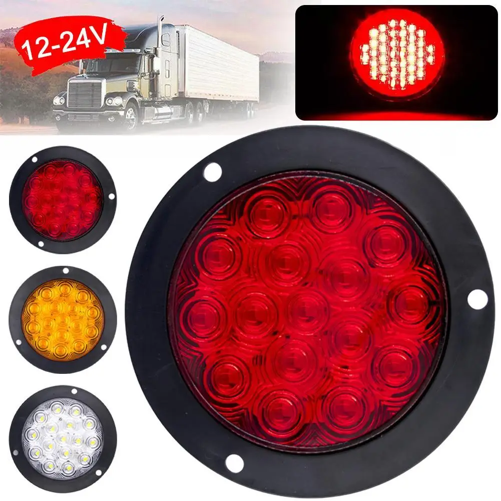 1/2PCS 12V 24V 16 LED 4" Round Rear Tail Lights Turn Signal Brake Stop Reverse Lamp Car Truck Trailer Lorry Red Yellow White