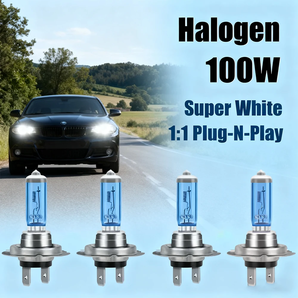 4Pcs Car H7 100W Headlight 6000K Halogen Super White DRL Daytime Running Lamp Light Bulb 12V Fog Lights