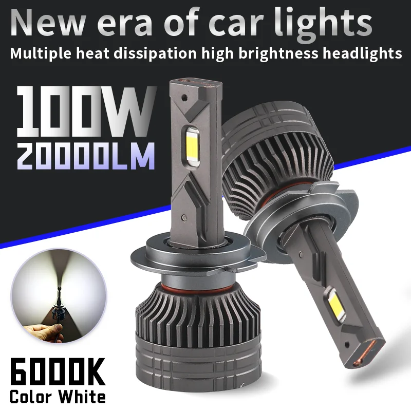 H7 LED Car headlight bulb 12V 6000K H1 H4 H11 9005 9006 9012 CANbus No Error 100W 20000LM Auto Lamp White High Low Beam Lights