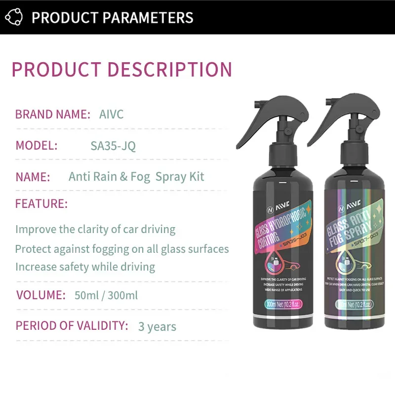 Car Glass Anti Fog Water Repellent Spray Kit Aivc Windshield Anti-rain Hydrophobic Coating Winter Defogging Waterproof Cleaner - Image 6