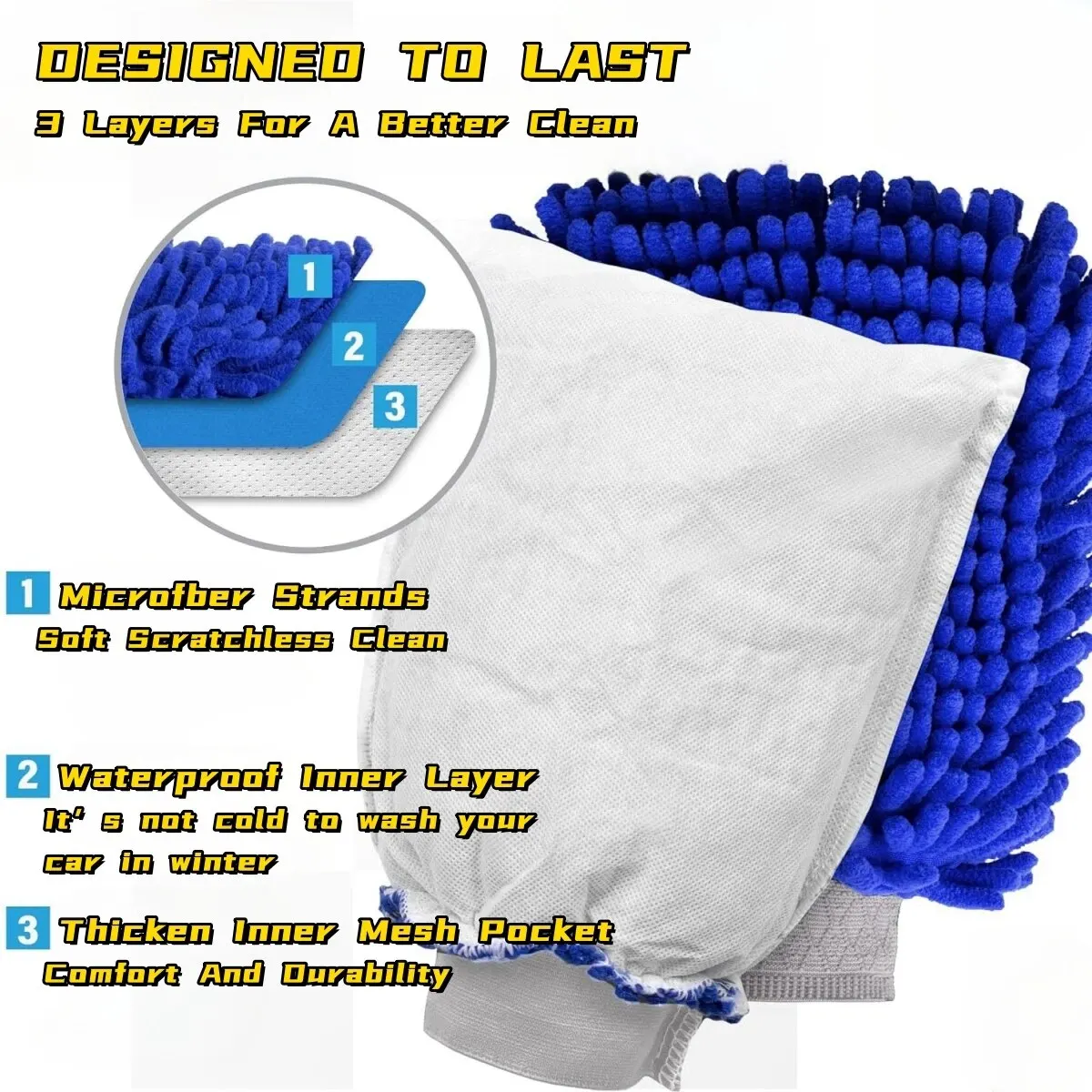 Microfiber Car Wash Mitt Double Sided Chenille Auto Gloves Ultra Absorbent Wash Car Sponge Scratch Free Microfiber Car Cleaning - Image 3