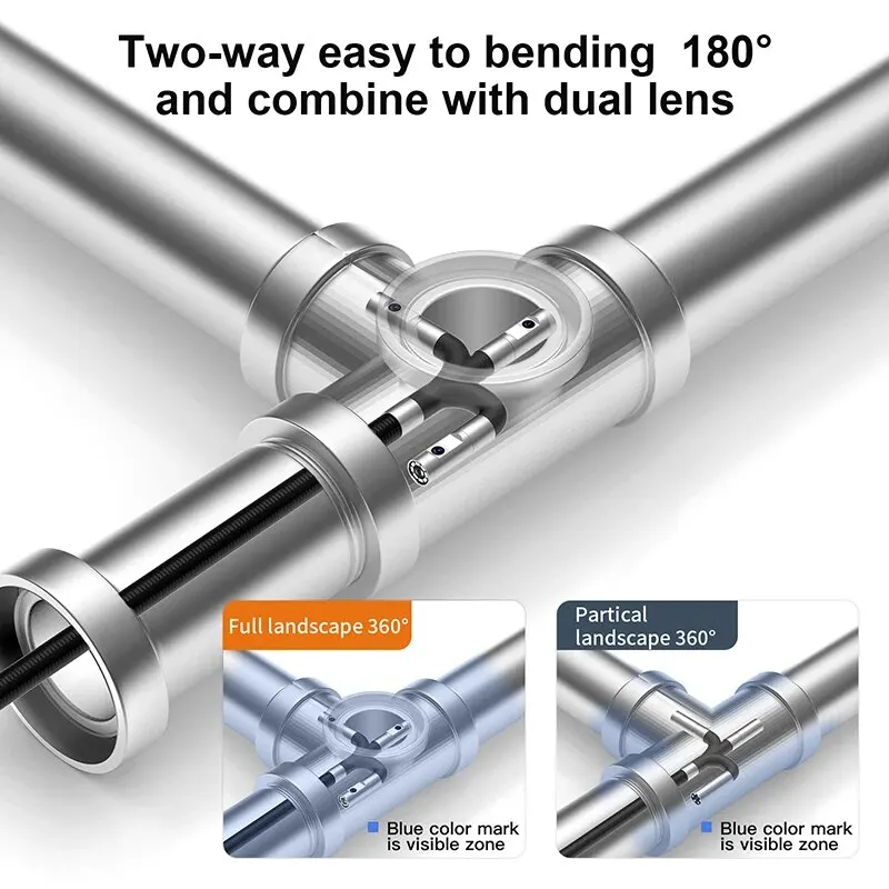 360° Steering Industrial Endoscope Camera 8mm 5"IPS Screen Single&Dual Lens Inspection Borescope 1080P For Car Engine Pip - Image 3