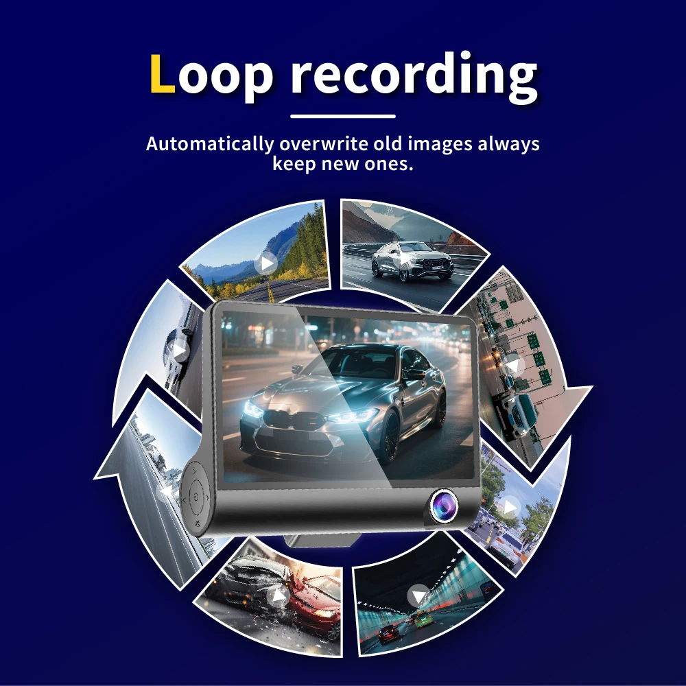 DashCam Car 3Cameras DVR 4Inch Fhd 1080P Auto Video Recorder Three-Lens With Rear View Camera Night Vison Registrator Black Box - Image 3