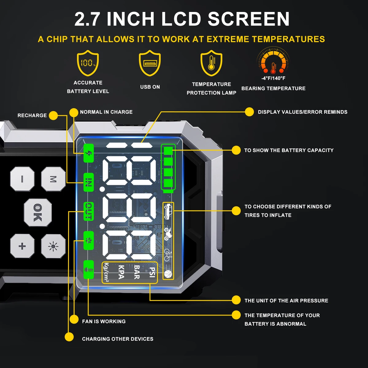 Car Jump Starter With Air Compressor LCD Screen 21800mAh Portable Booster Charger 6000A Powerful Car Battery Starting Devi - Image 6